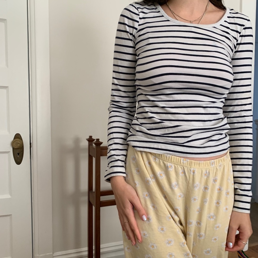 navy and white striped long sleeve